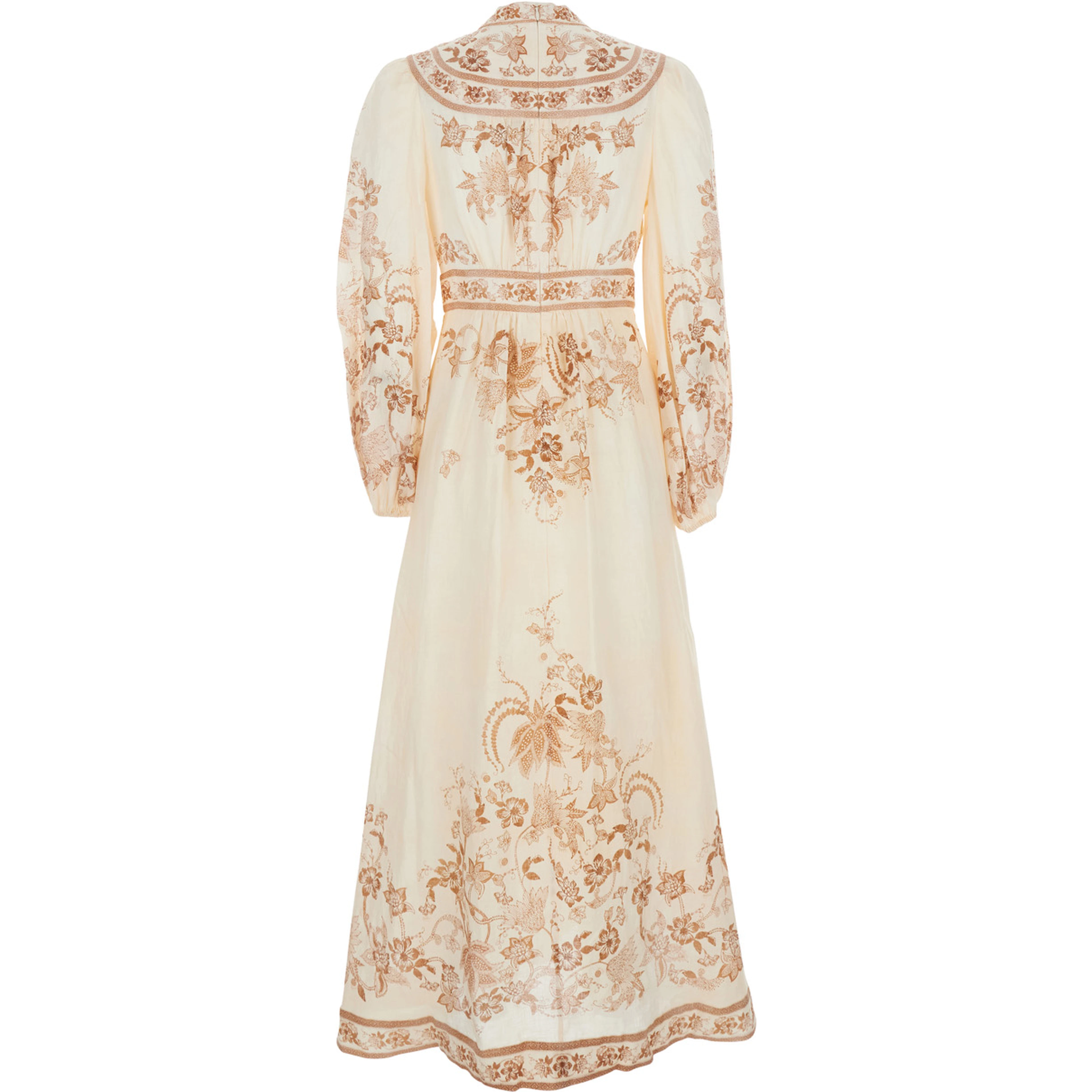 Indra Multicolor Long Dress with V-Neck and All-Over Motif in Linen for Women