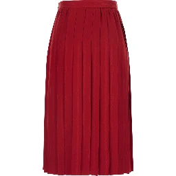 Red Pleated Skirt with chain GG motif in silk for women