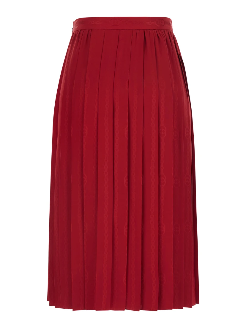 Red Pleated Skirt with chain GG motif in silk for women