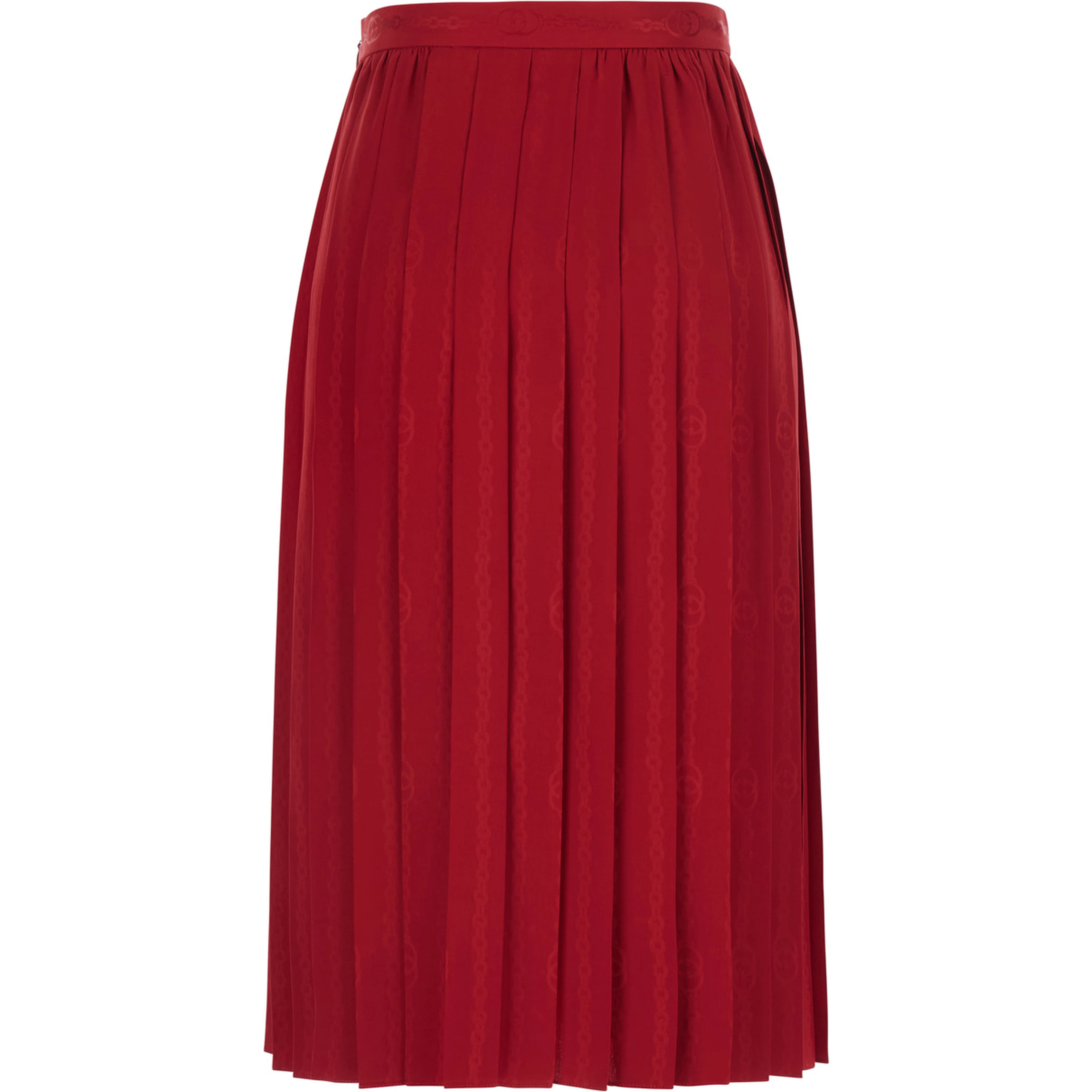 Red Pleated Skirt with chain GG motif in silk for women