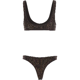 Brown Bikini with Brazilian cut bottoms and all-over sequins in Tech Fabric for women