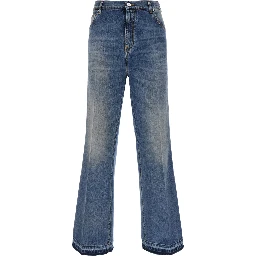 blue flare jeans with five-pocket design and Faded effect in denim for men