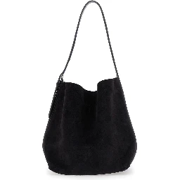 Belted Medium brown Handbag with belt handle design in suede for women