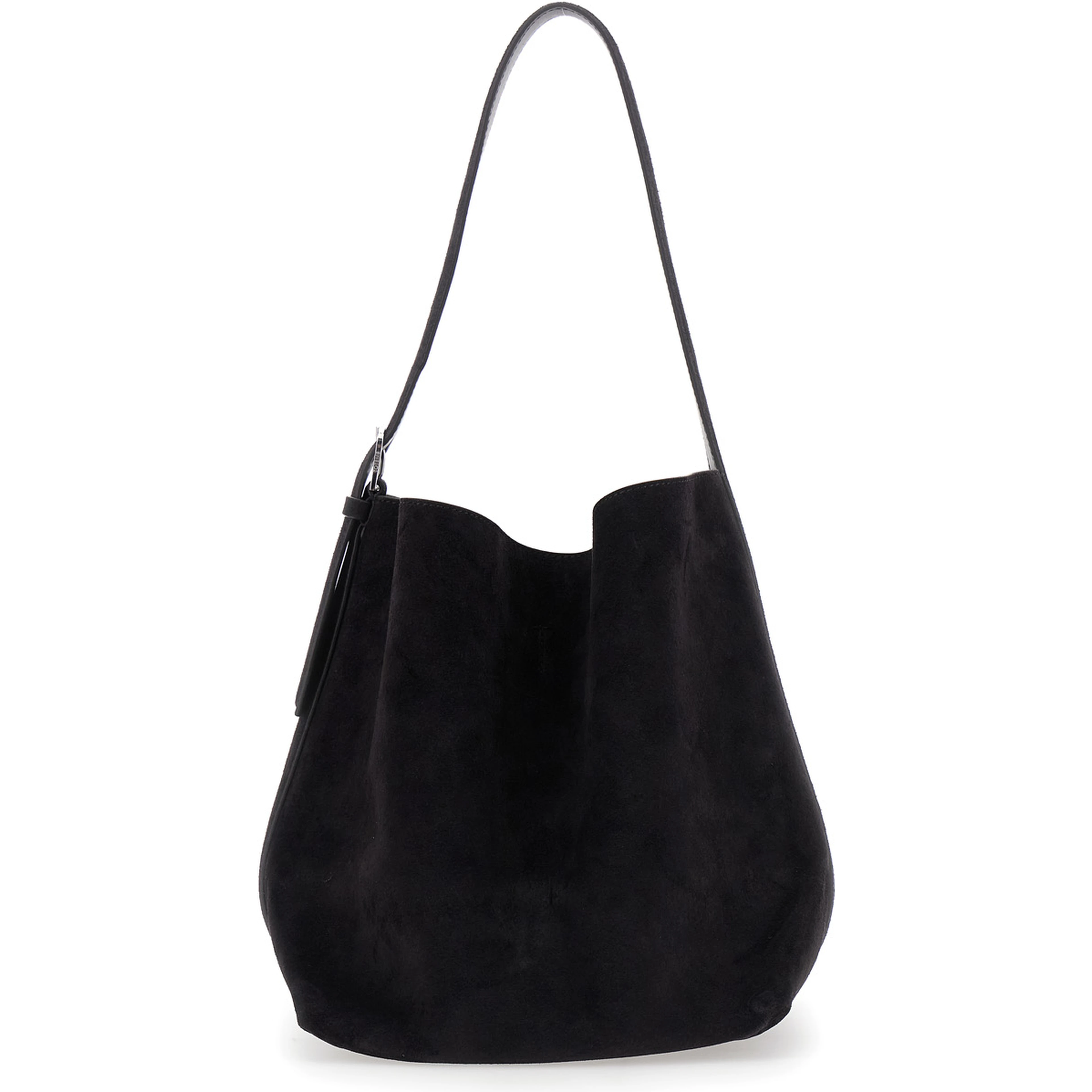 Belted Medium brown Handbag with belt handle design in suede for women