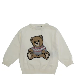 SWEATER with round neck and long sleeves in Cotton and Wool White Boy