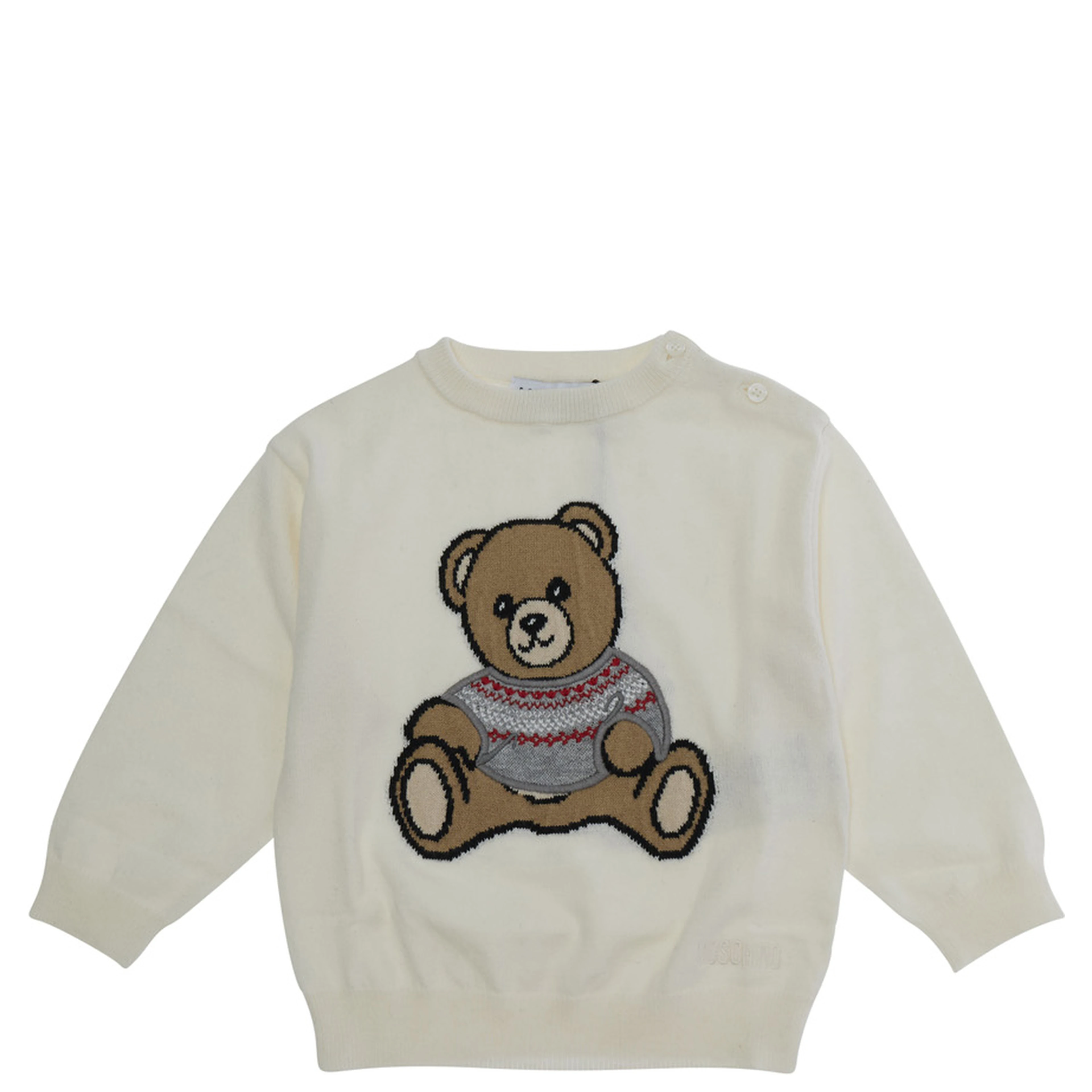 SWEATER with round neck and long sleeves in Cotton and Wool White Boy