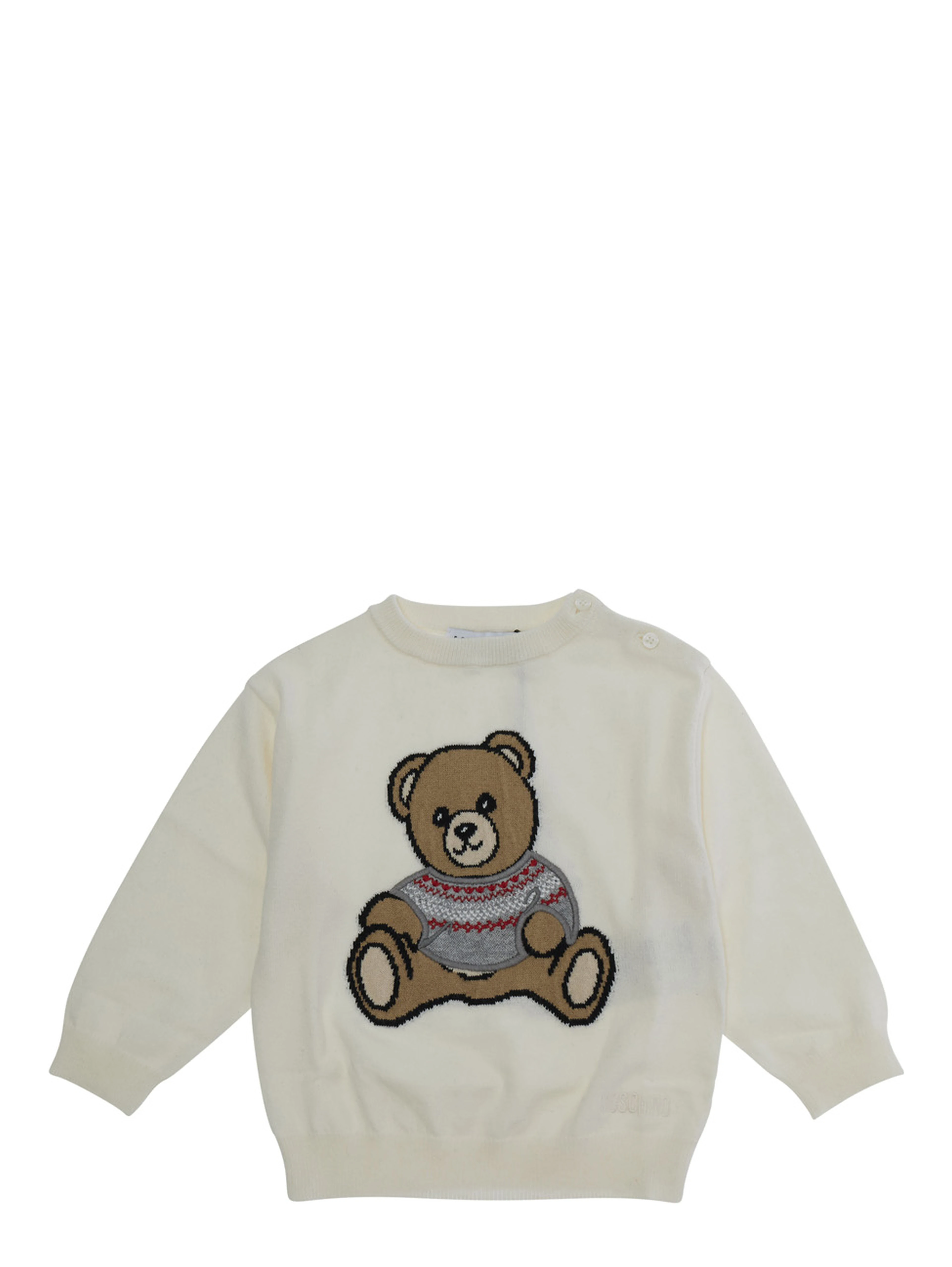 SWEATER with round neck and long sleeves in Cotton and Wool White Boy