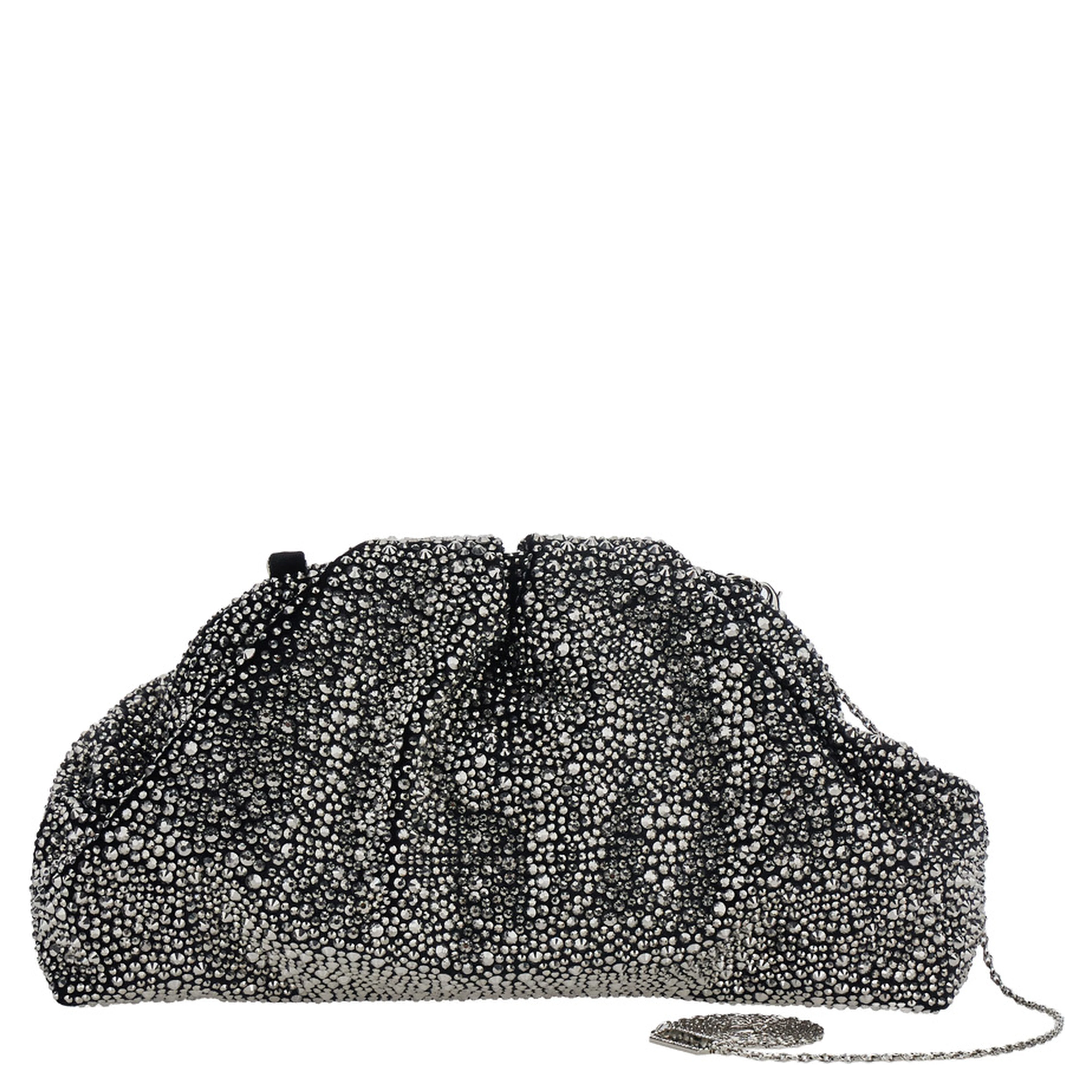 MIRACH SOFT CLUTCH IN VELVET EMBELLISHED WITH RHINESTONES AND FEATURING A REMOVABLE BLACK STRAP FOR WOMEN