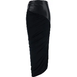 Ursula Black Midi Skirt with asymmetrical hem in ecoleather for women