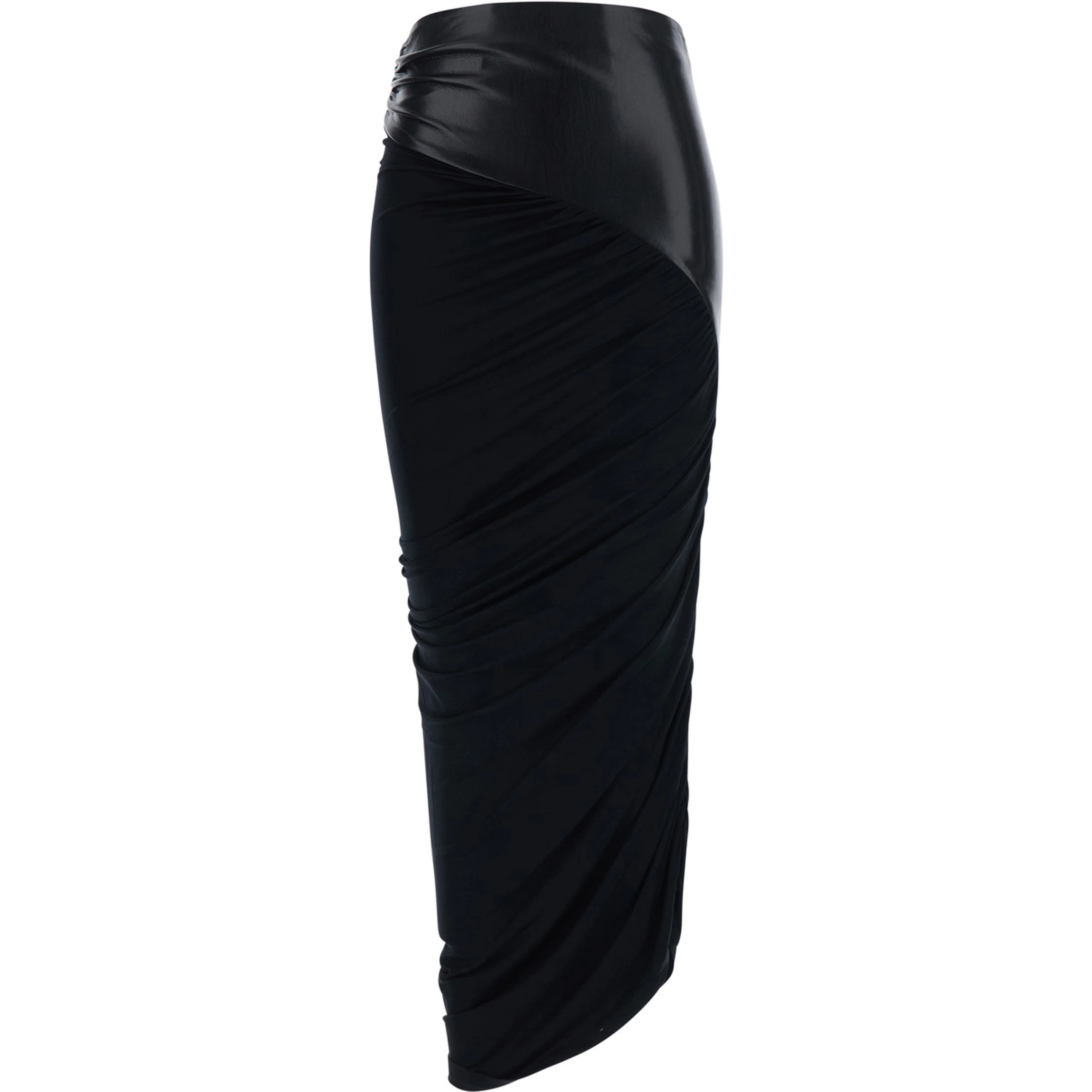 Ursula Black Midi Skirt with asymmetrical hem in ecoleather for women