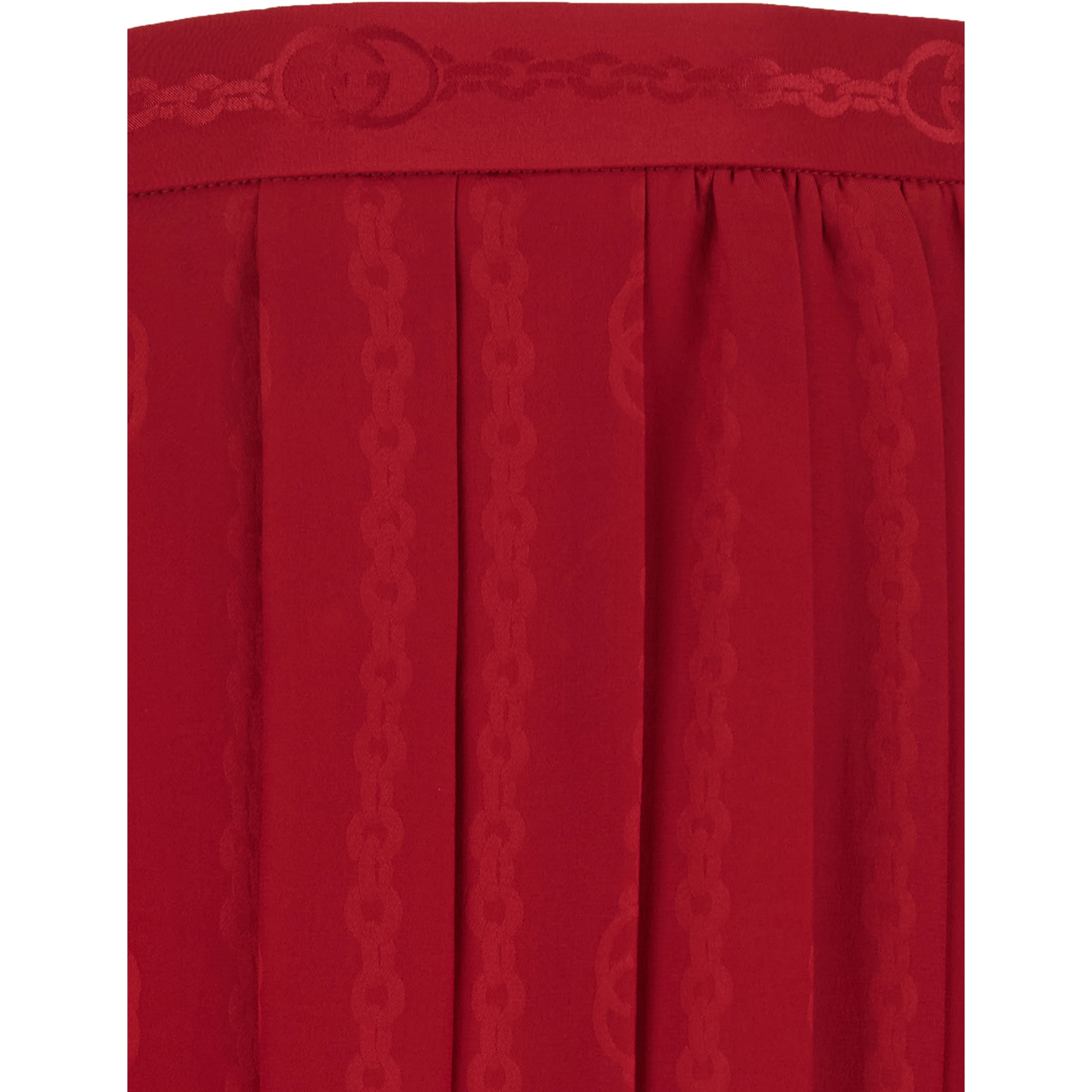 Red Pleated Skirt with chain GG motif in silk for women