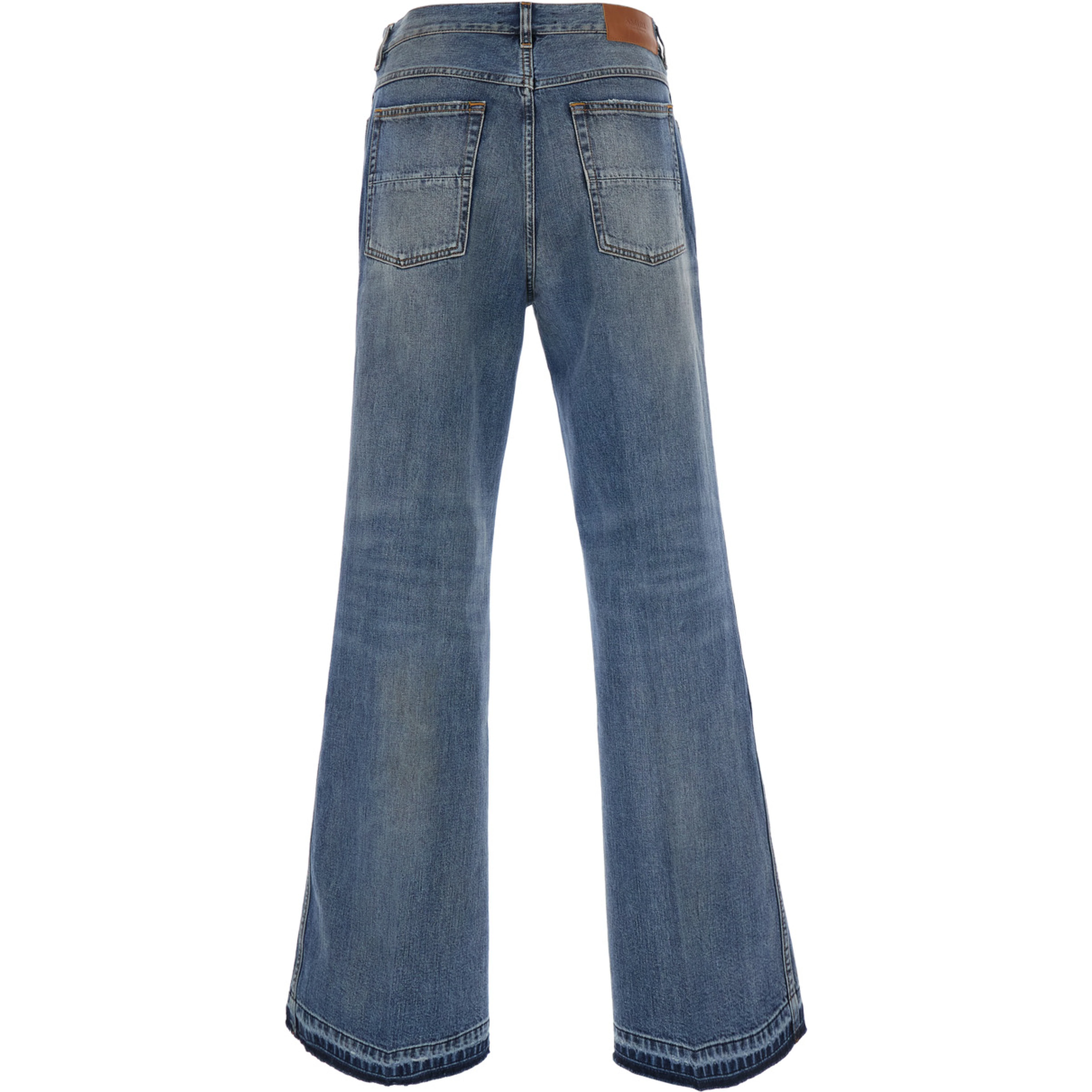 blue flare jeans with five-pocket design and Faded effect in denim for men