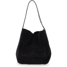 Belted Medium brown Handbag with belt handle design in suede for women