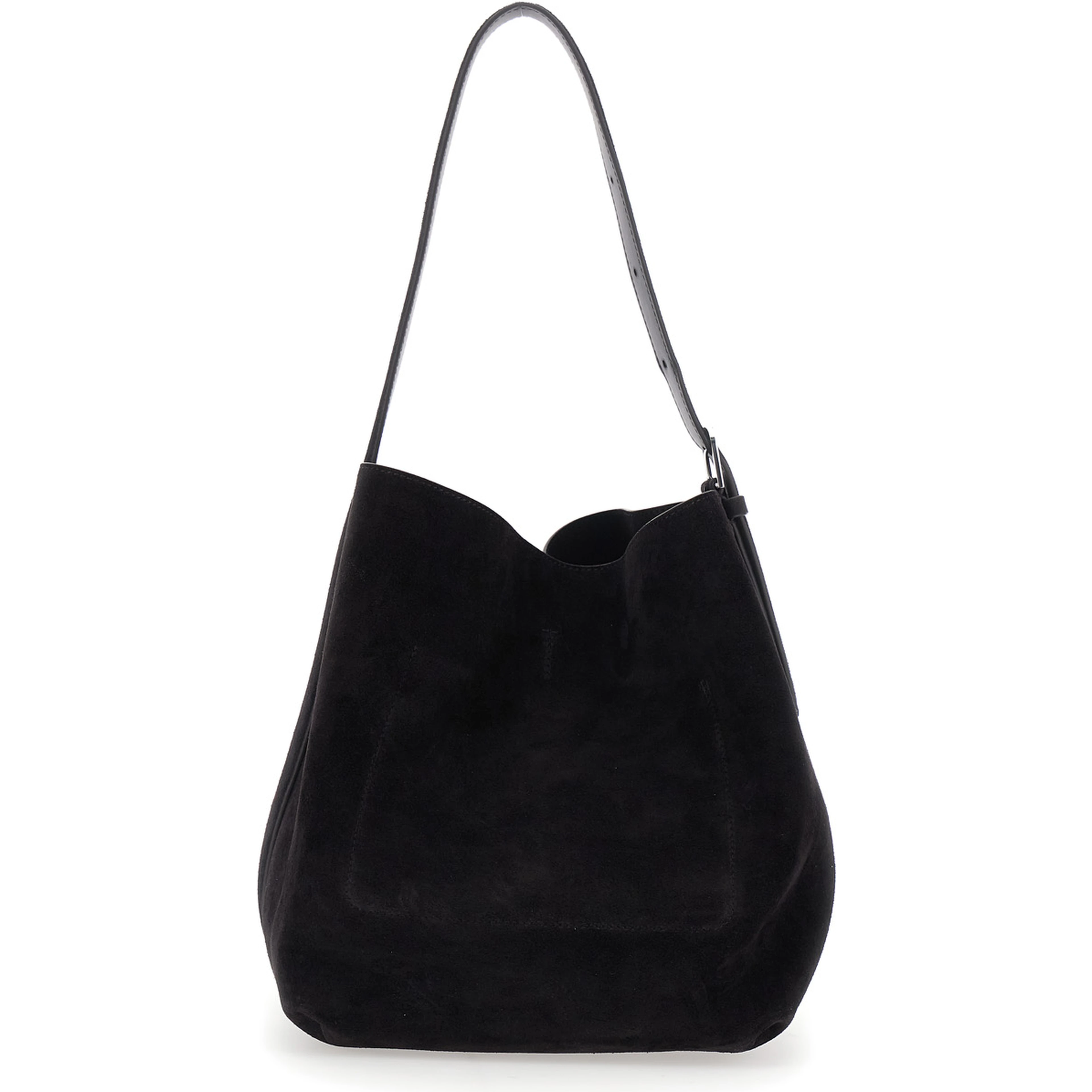Belted Medium brown Handbag with belt handle design in suede for women