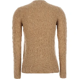 Kimberly Beige Sweater with V-Neck and Cable Knit in Wool and Cashmere for Women