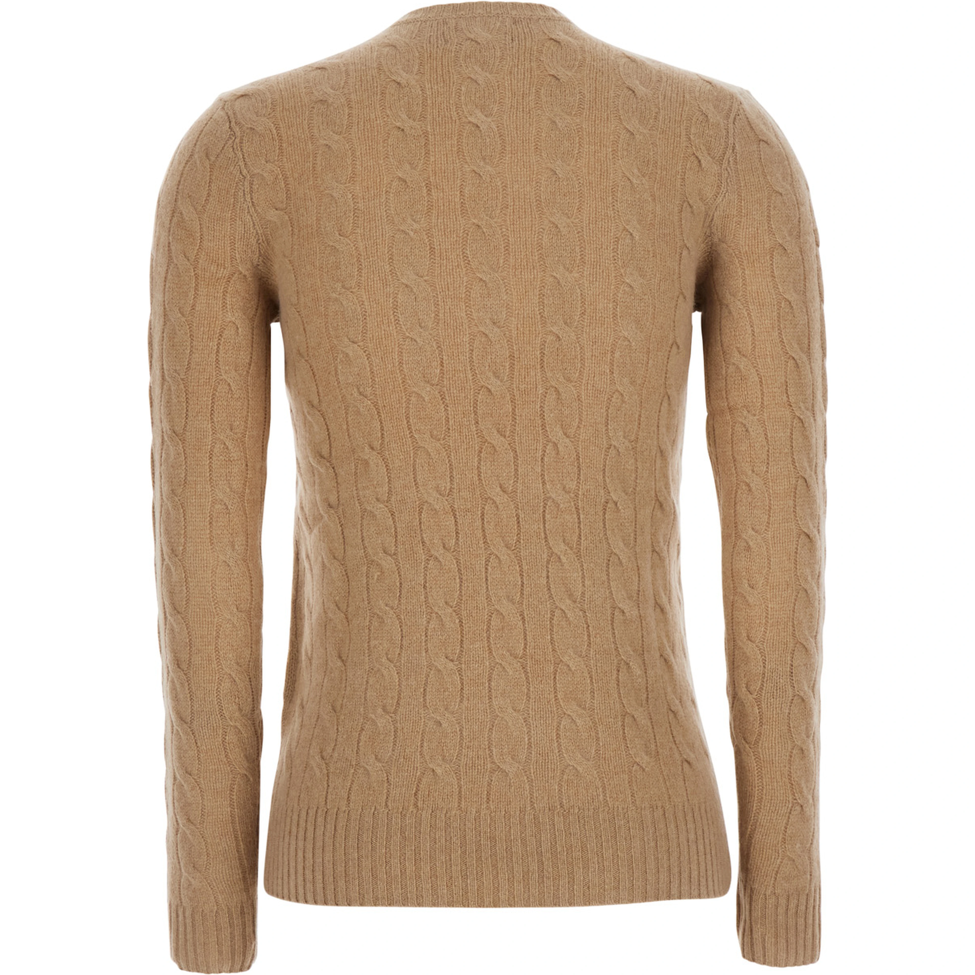 Kimberly Beige Sweater with V-Neck and Cable Knit in Wool and Cashmere for Women