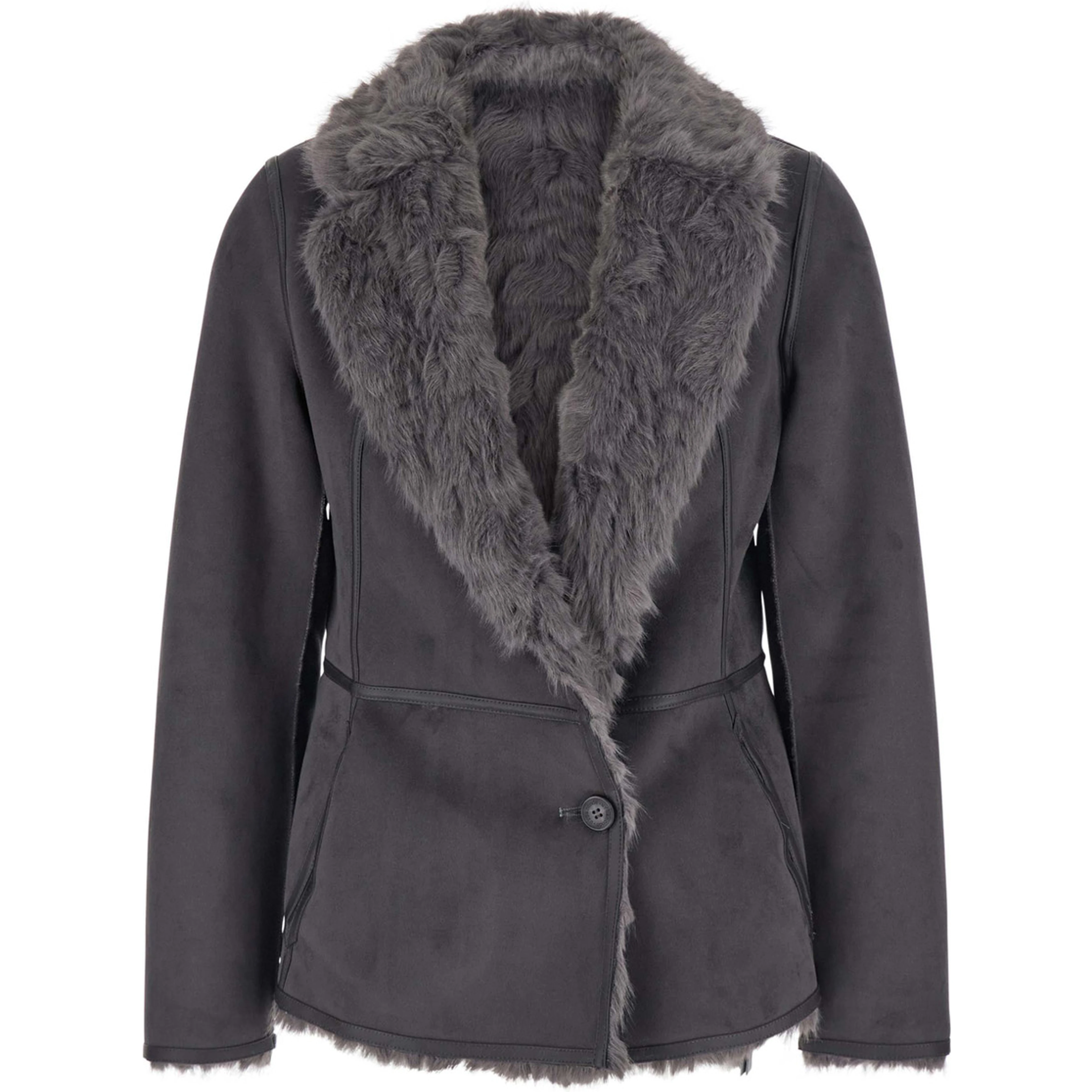 Grey Fur Coat with Reversible Design in faux-fur for Women