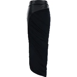 Ursula Black Midi Skirt with asymmetrical hem in ecoleather for women