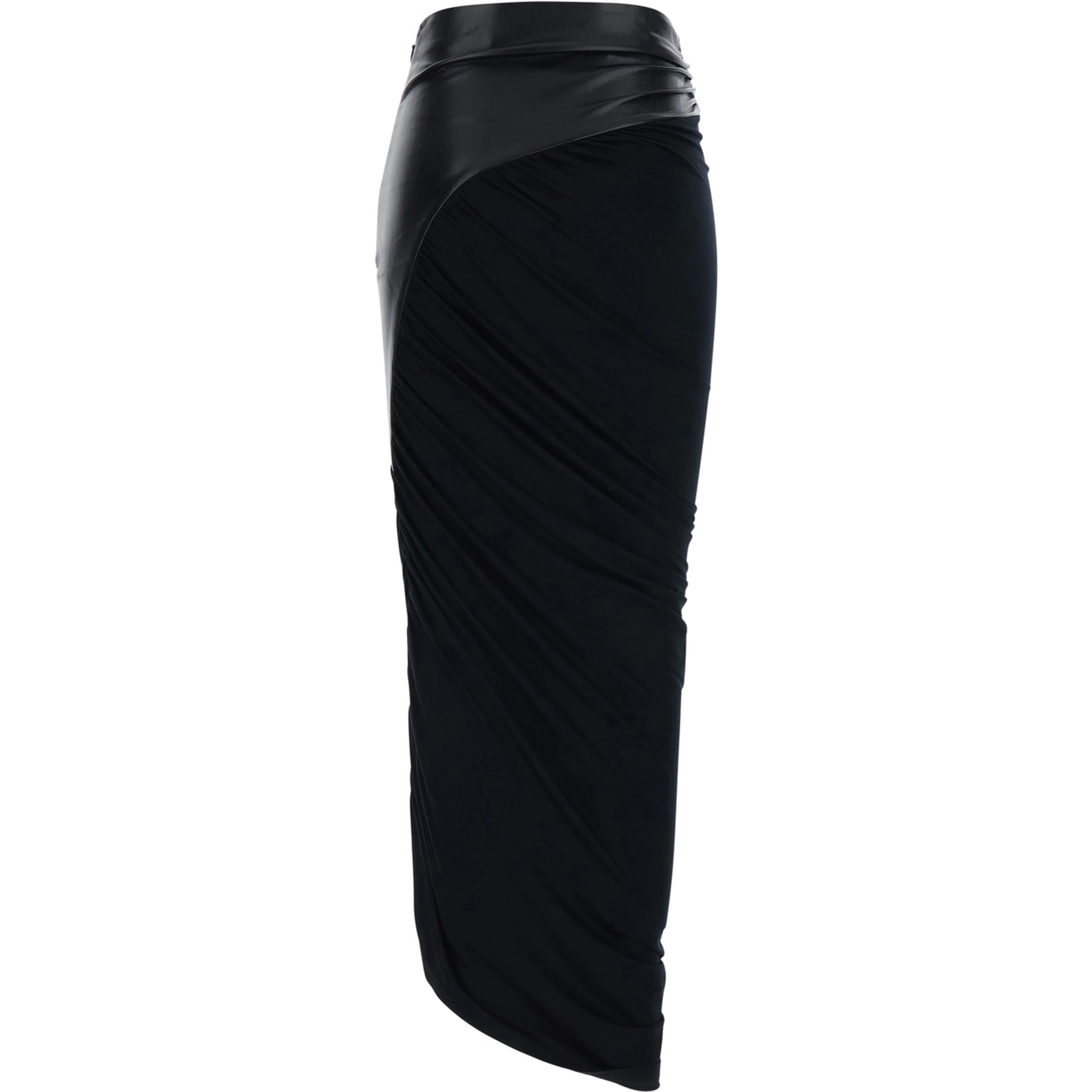 Ursula Black Midi Skirt with asymmetrical hem in ecoleather for women