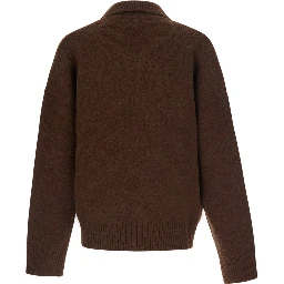 Brown Sweater with polo collar and ADC embroidery on the front in wool for men