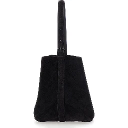Belted Medium brown Handbag with belt handle design in suede for women