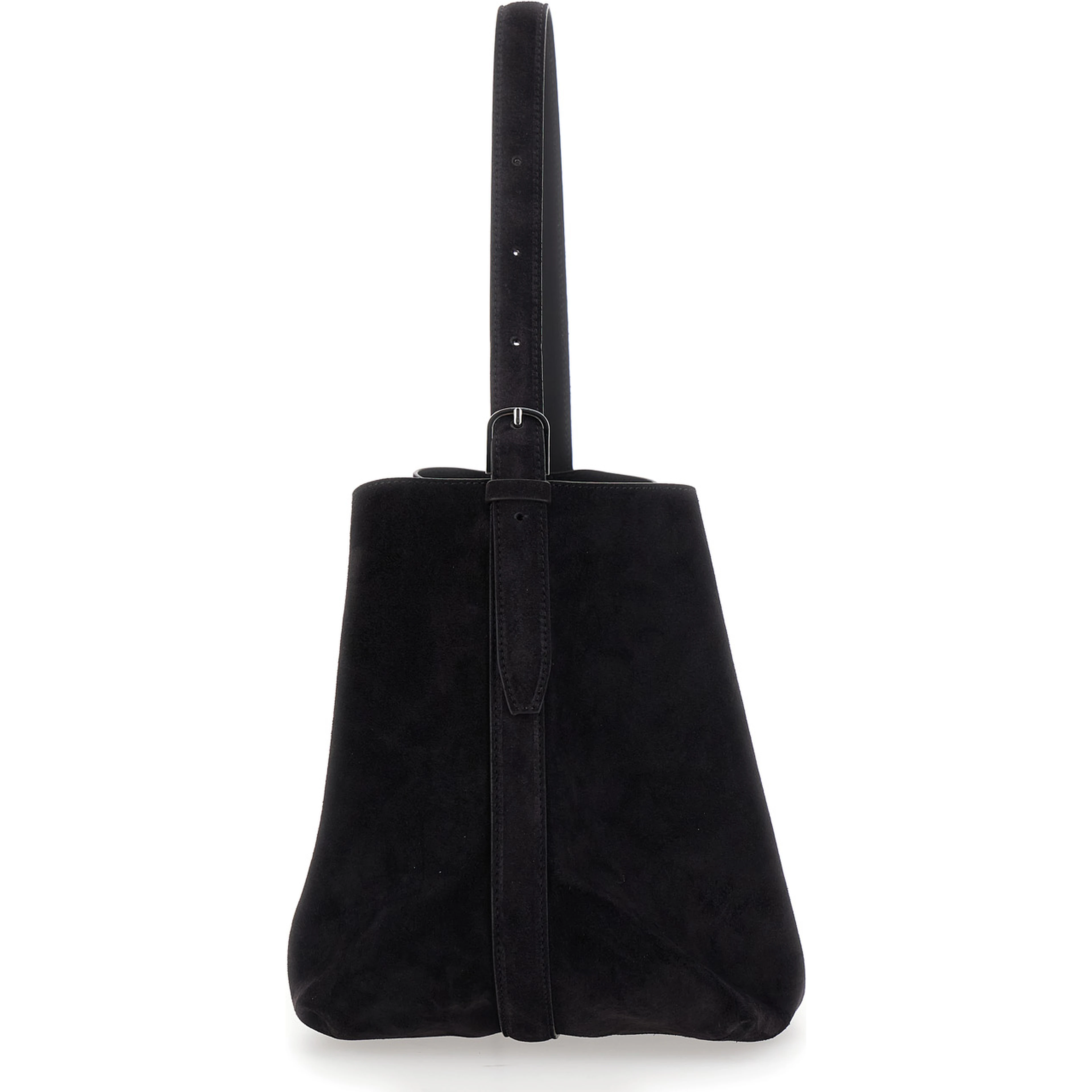 Belted Medium brown Handbag with belt handle design in suede for women