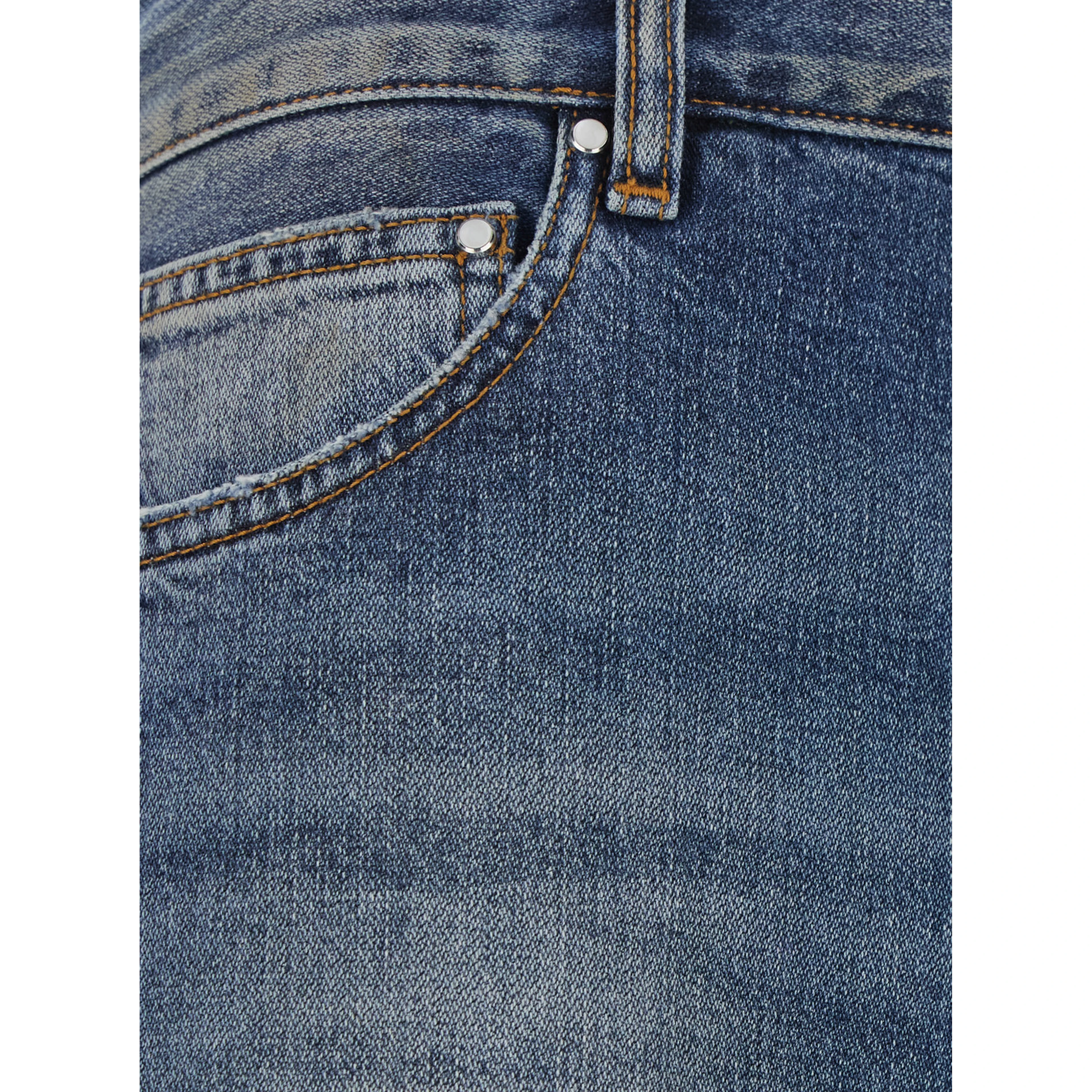 blue flare jeans with five-pocket design and Faded effect in denim for men