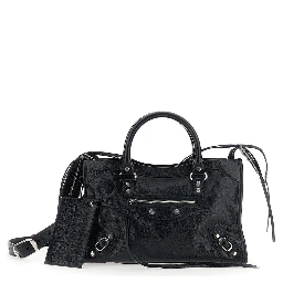 Le City Small Black Handbag with Adjustable and Removable Shoulder Strap in Textured Leather for Women