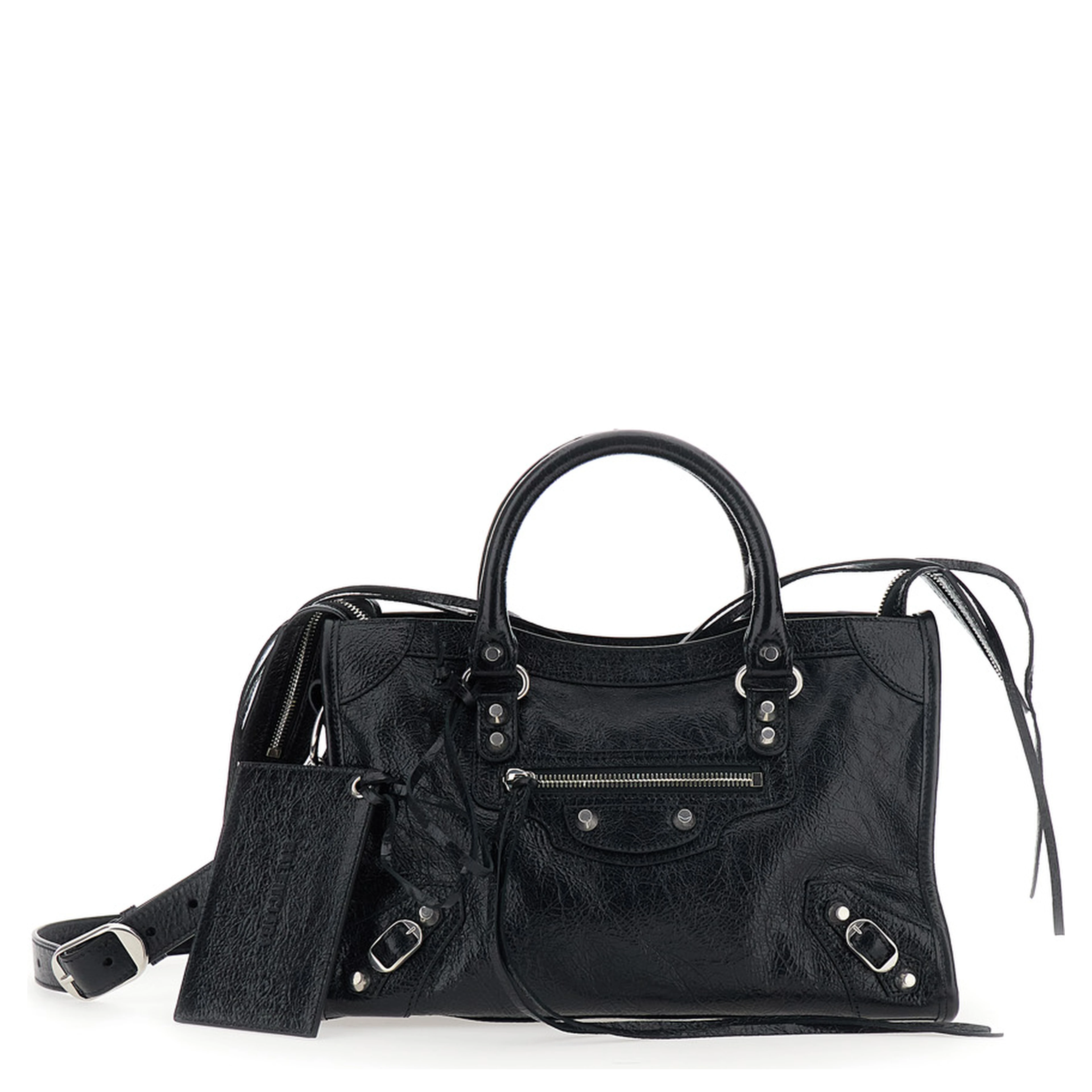 Le City Small Black Handbag with Adjustable and Removable Shoulder Strap in Textured Leather for Women