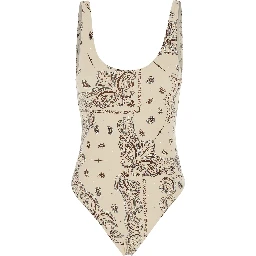 White Swimsuit with fixed straps and all-over print in Tech Fabric for women