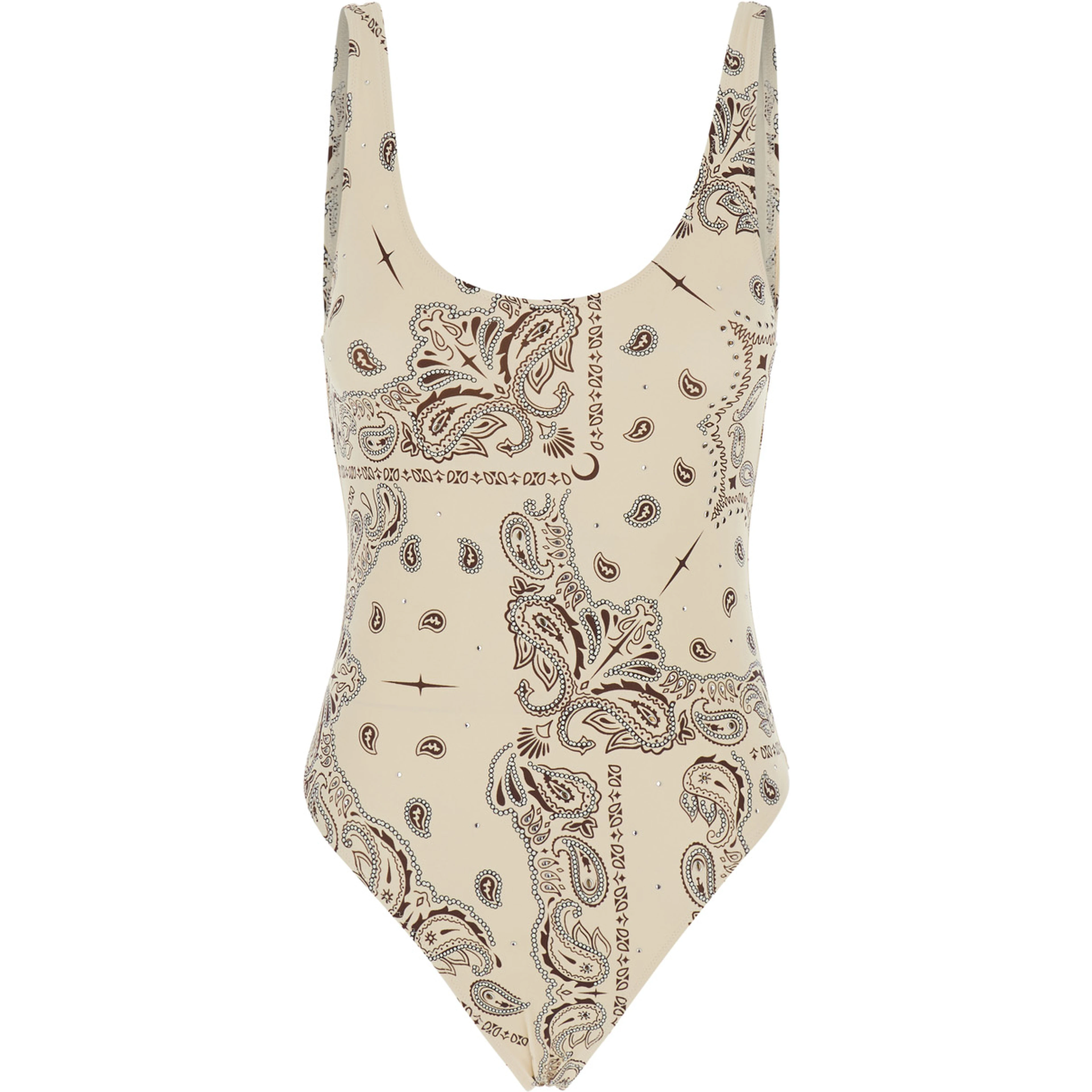 White Swimsuit with fixed straps and all-over print in Tech Fabric for women