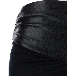 Ursula Black Midi Skirt with asymmetrical hem in ecoleather for women
