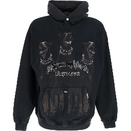 Black Hoodie with Maxi Logo Print on the Front and Faded Design in Cotton for Men