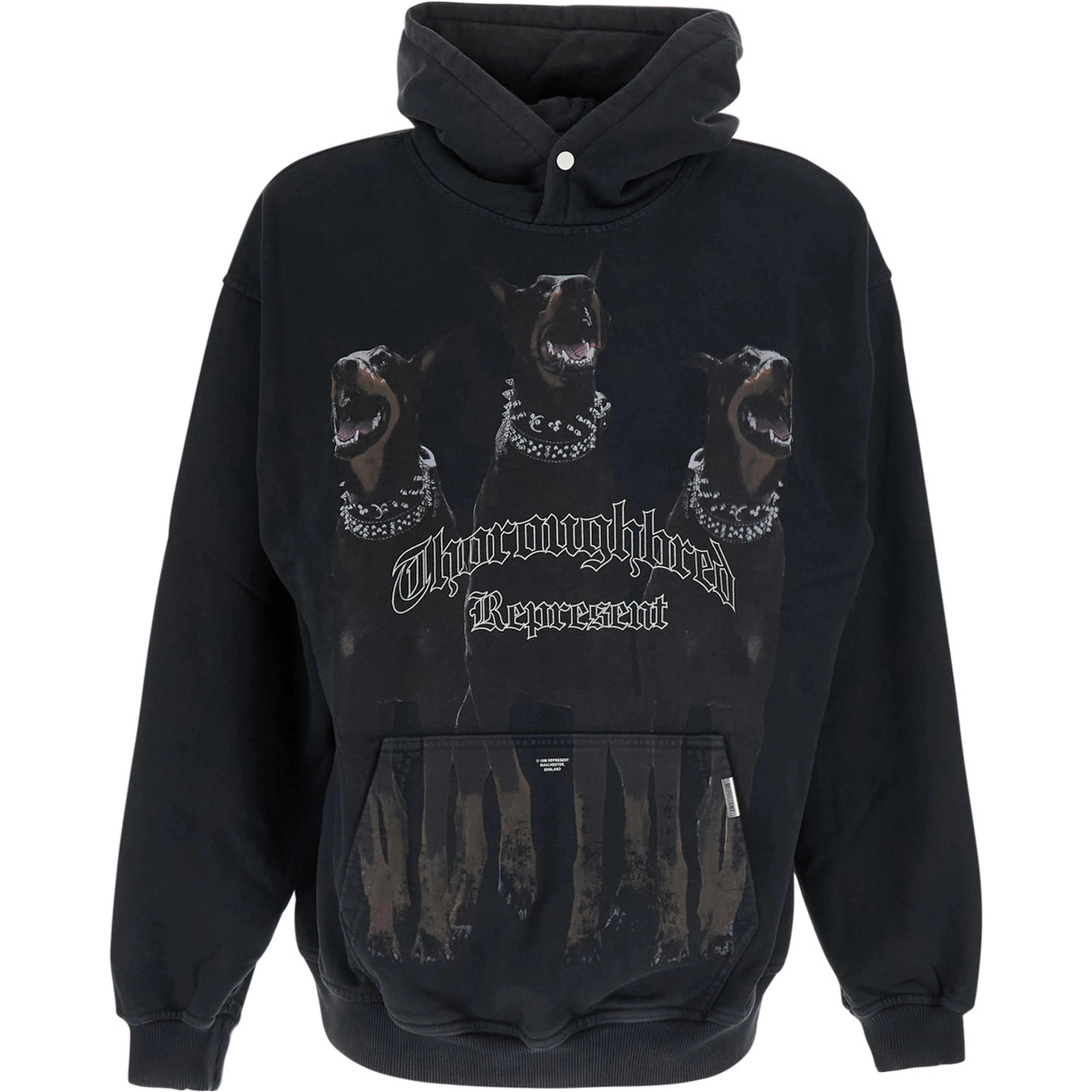 Black Hoodie with Maxi Logo Print on the Front and Faded Design in Cotton for Men