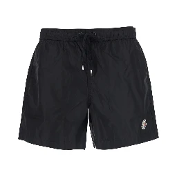 Black Swim shorts with Elasticated Waist and Logo Patch on the Front in Tech Fabric for Men
