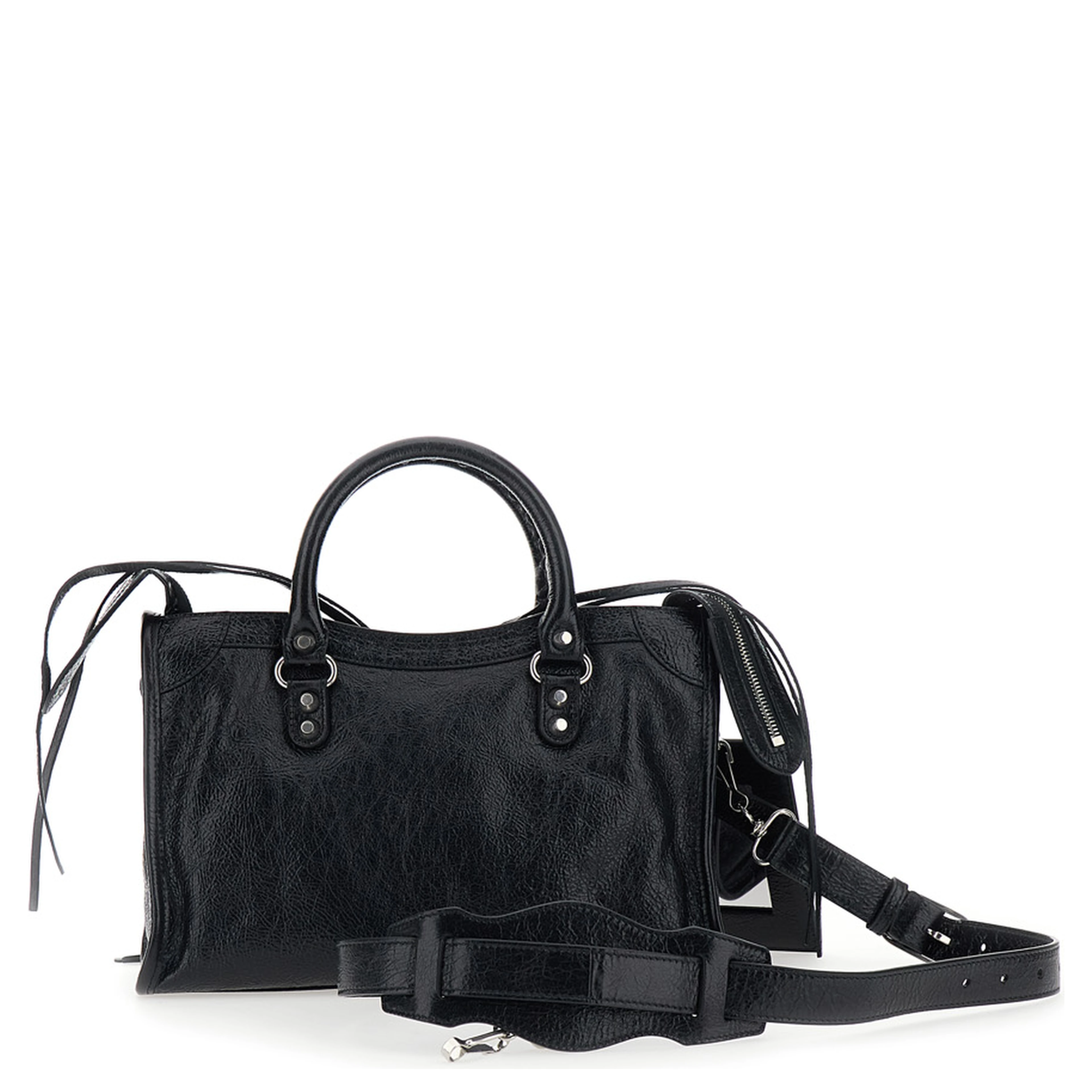 Le City Small Black Handbag with Adjustable and Removable Shoulder Strap in Textured Leather for Women