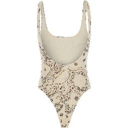 White Swimsuit with fixed straps and all-over print in Tech Fabric for women