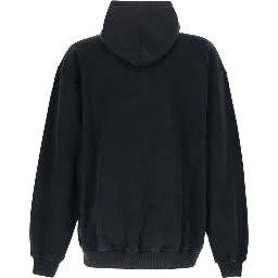Black Hoodie with Maxi Logo Print on the Front and Faded Design in Cotton for Men