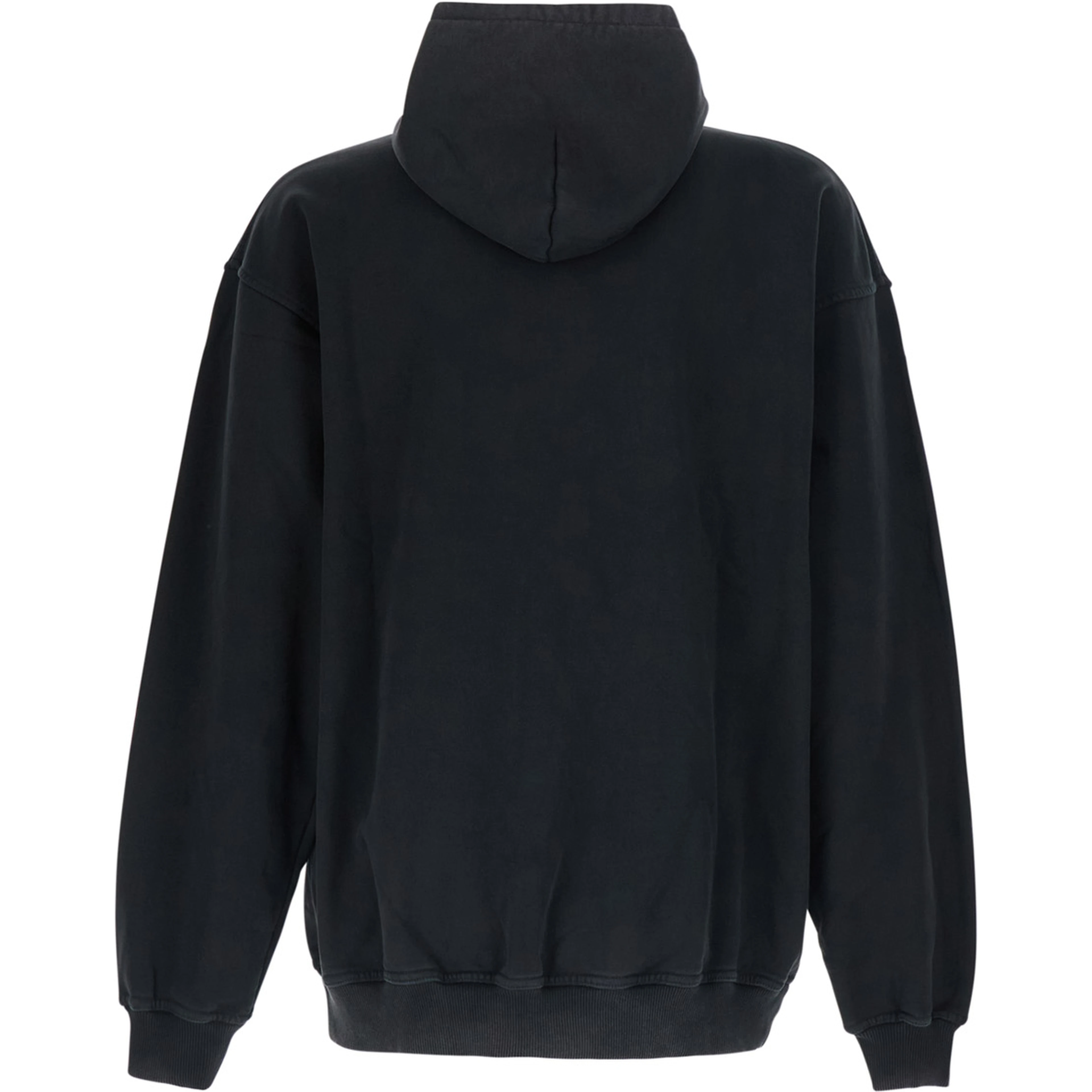 Black Hoodie with Maxi Logo Print on the Front and Faded Design in Cotton for Men