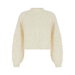 White Short Sweater with All-Over Embroidery in Wool Blend for Women