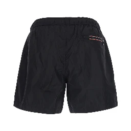 Black Swim shorts with Elasticated Waist and Logo Patch on the Front in Tech Fabric for Men