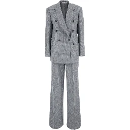 Loreley Gray Double-Breasted Suit with Check Motif in Wool Blend  for Women