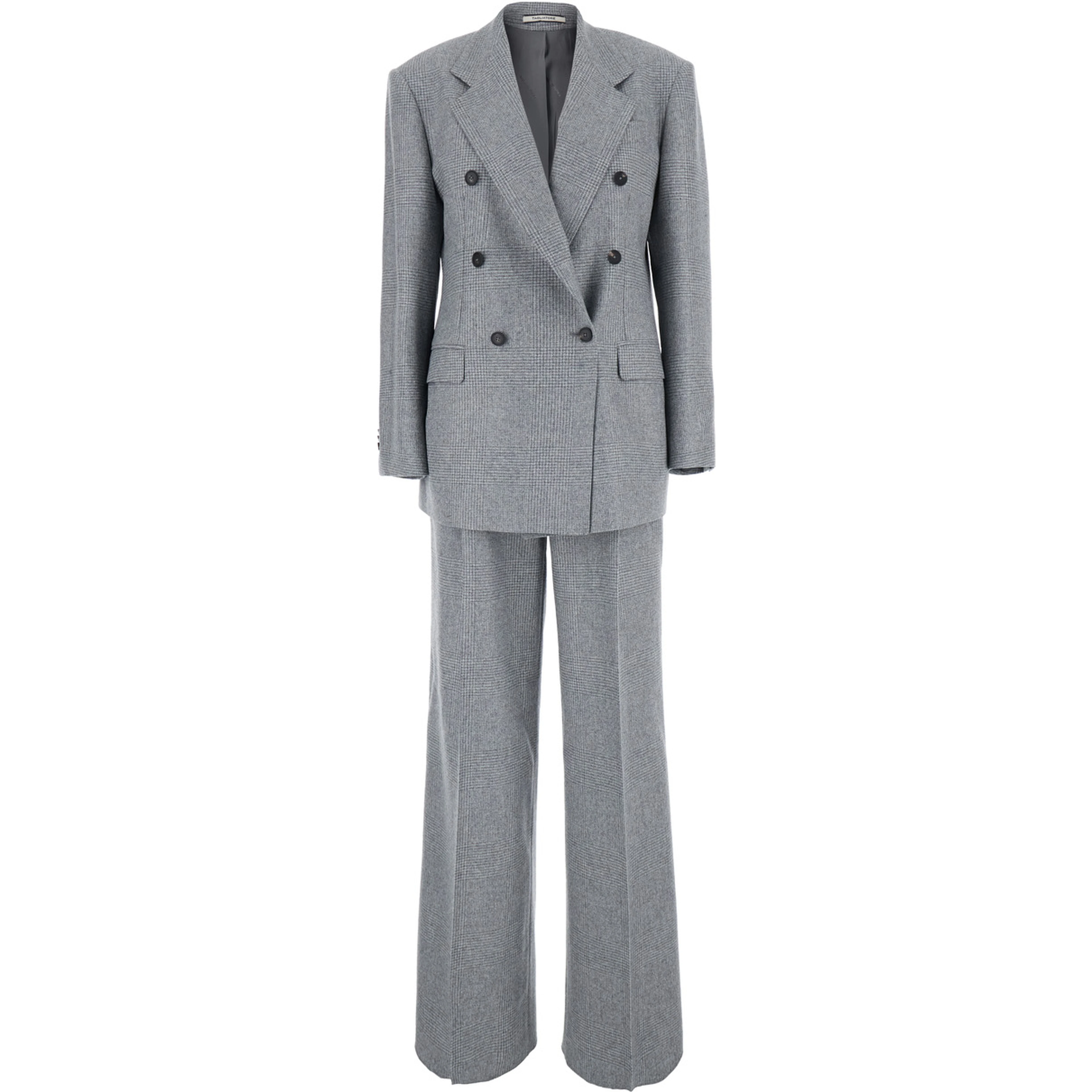 Loreley Gray Double-Breasted Suit with Check Motif in Wool Blend  for Women