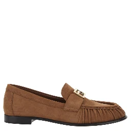 Loafers with FF Plate on the Front in Brown Leather for Women