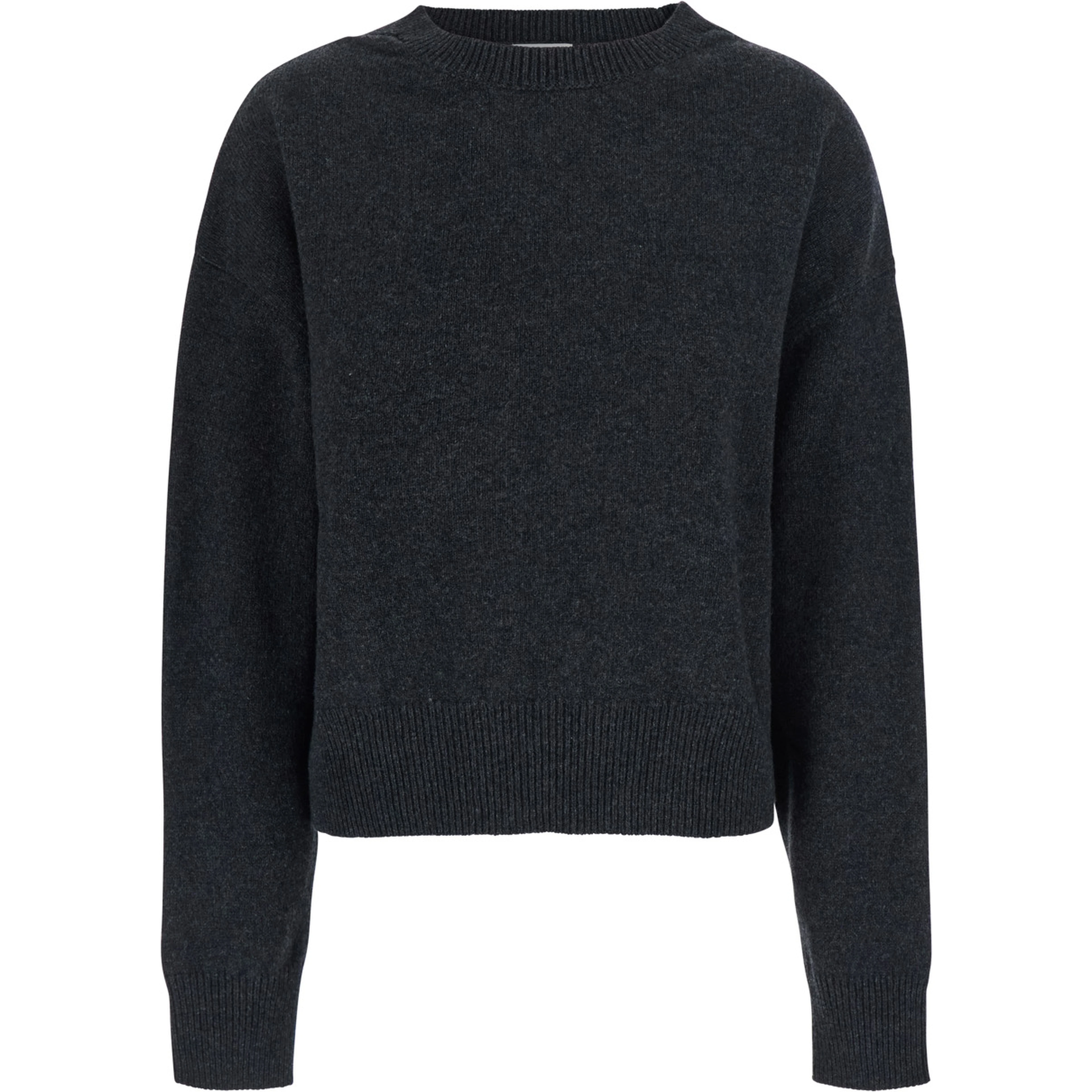 WOOL CASHMERE PULL with round neck and long sleeves in Gray for men