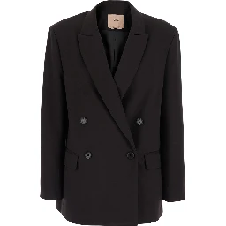 Brown Double-Breasted Jacket with Peak Revers in Stretch Viscose Blend Women