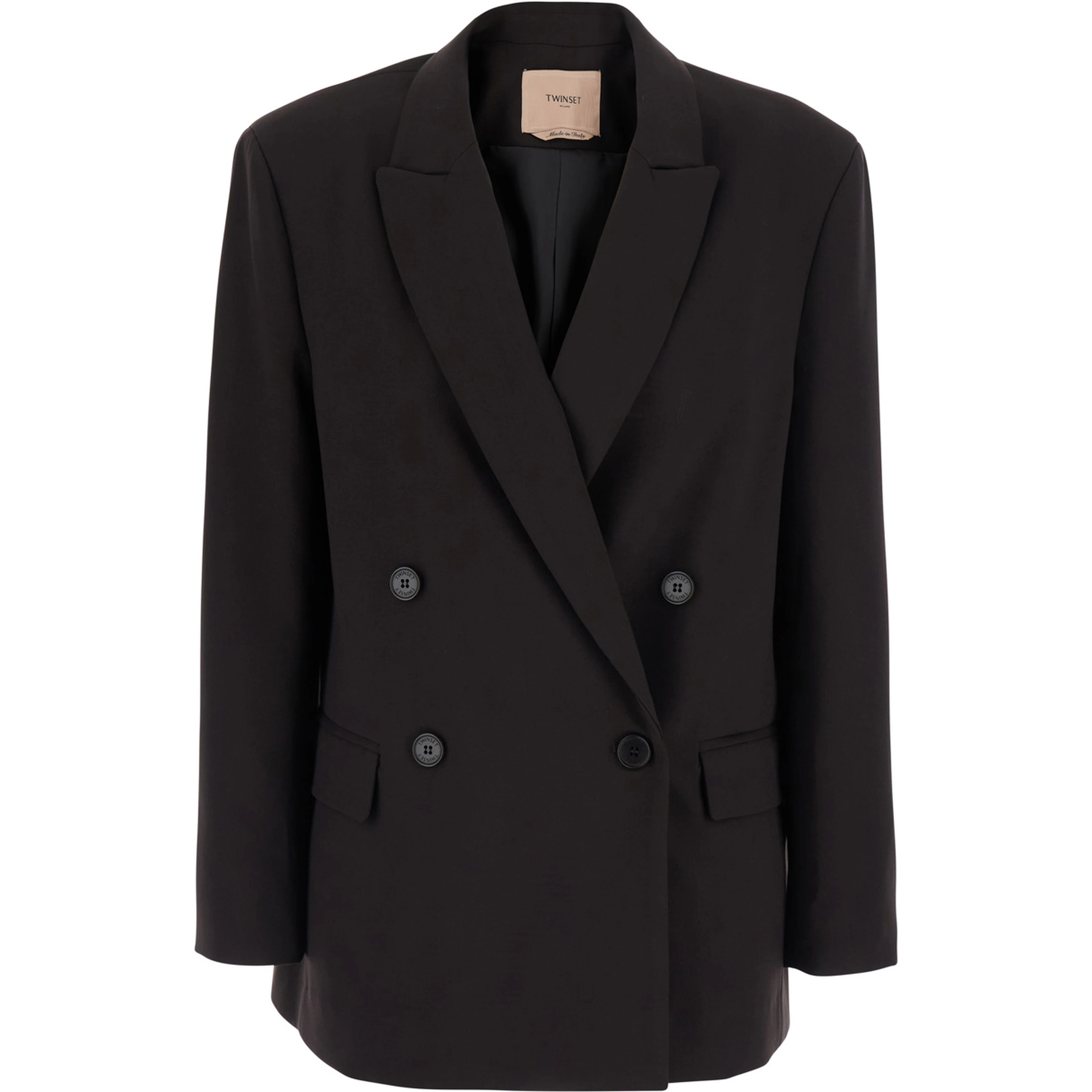 Brown Double-Breasted Jacket with Peak Revers in Stretch Viscose Blend Women