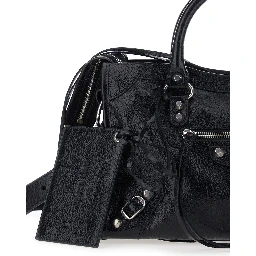 Le City Small Black Handbag with Adjustable and Removable Shoulder Strap in Textured Leather for Women
