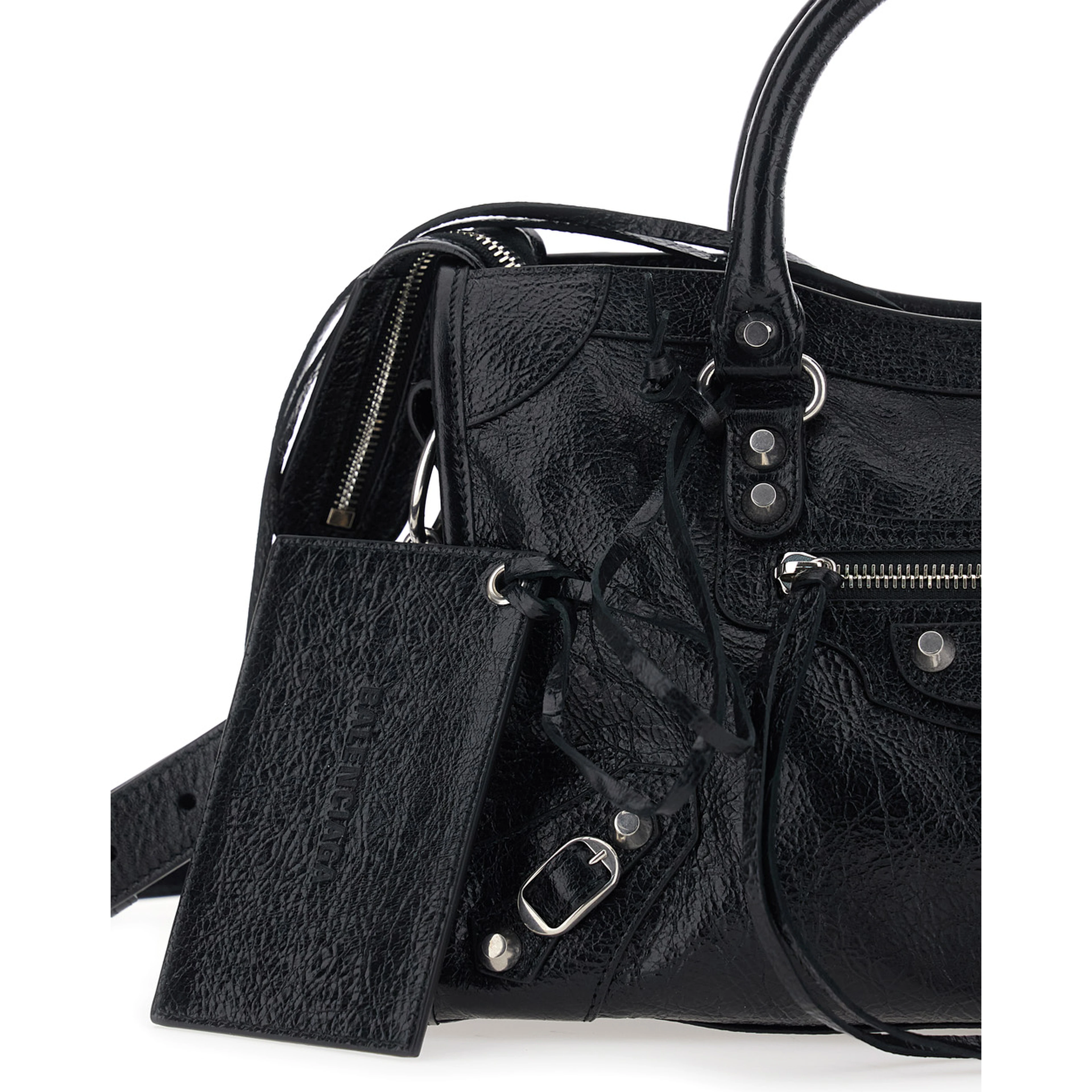 Le City Small Black Handbag with Adjustable and Removable Shoulder Strap in Textured Leather for Women