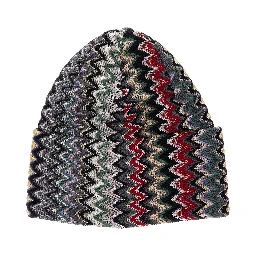 Multicolor beanie with turn-up brim ZigZag motif in wool blend for women